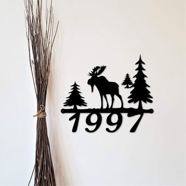Wildlife Metal Address Marker with Moose and Pine Trees | Outdoor Metal Sign | Rustic Home Address Sign | Custom Metal Sign | Cabin Decor